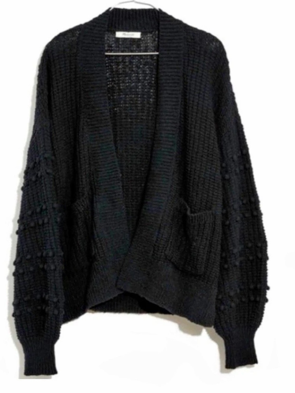 Madewell Bobble Cardigan Sweater Black Textured Sleeve